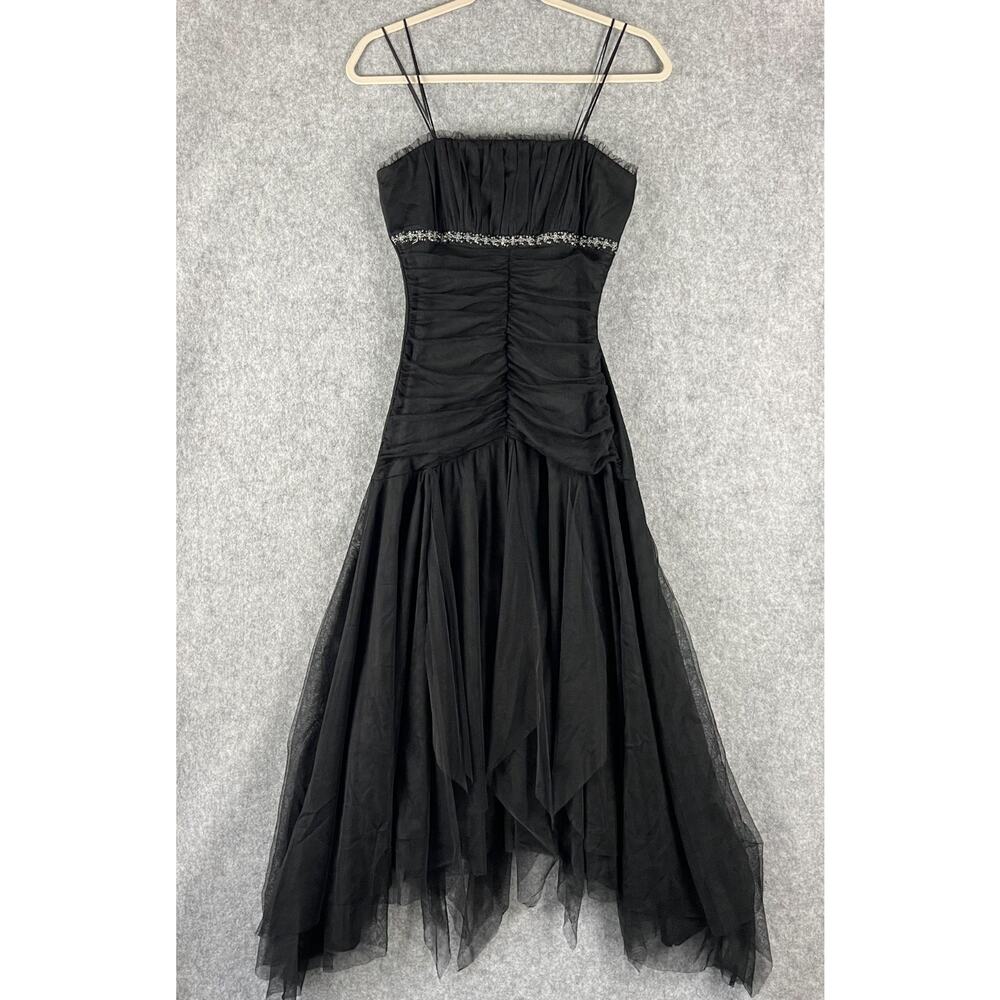 VTG Y2K 90s Fairy Dress Black Ruched Mesh Whimsigoth Grunge Witchy Hoco Medium